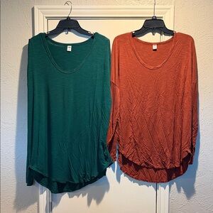 Old Navy Women's Green and Orange LS Luxe Tops size XL/Tall